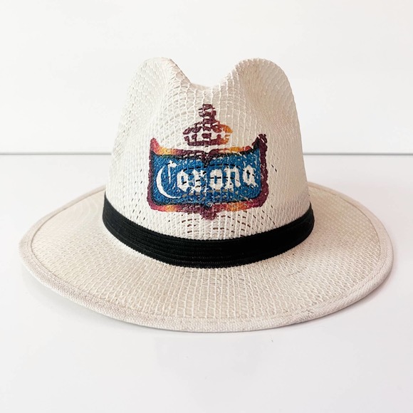 Elegante Other - ELEGANTE | Vintage Corona Beer Fedora Hat Straw Weaved Cream Resort Sun 7 1/8 M